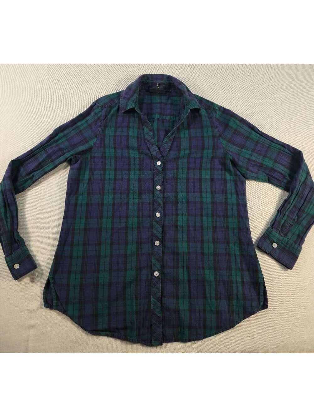 Foxcroft Black Watch Plaid Shaped Fit Button Down Shirt Wmn 8 Preppy Ivy League
